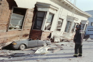 A collapsed house in San Francisco from the 1989 Loma Prieta earthquake. Photo credit: Adam Teitelbaum, AFP, Getty Images.