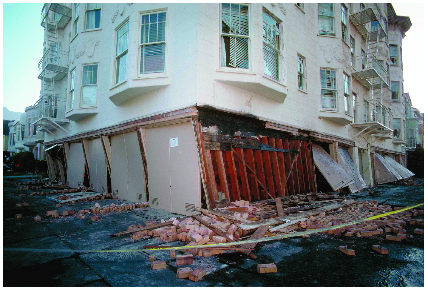 Soft story building damaged by an earthquake