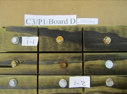 Figure 4: Snap shot of fasteners in ASTM B117 chamber after 1,440 hours. 