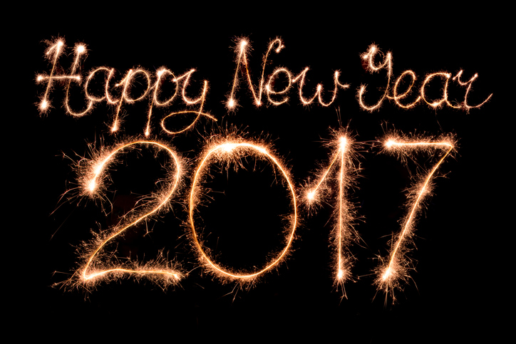 Happy new year 2017 text made from sparklers firework light