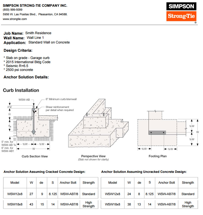 Strong-Wall Shearwall Selector-Anchorage Output