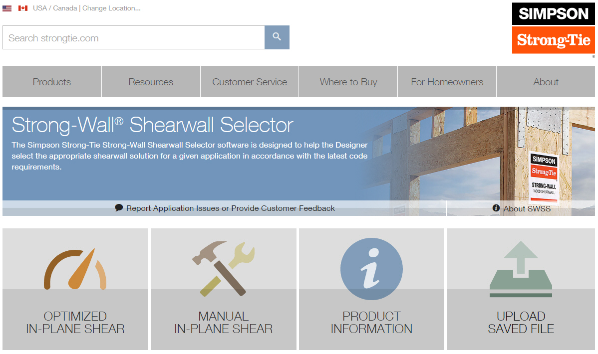 Strong-Wall Shearwall Selector-Homepage