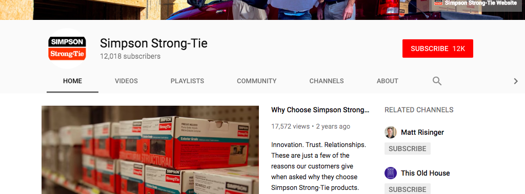 Simpson Strong-Tie Social Media YouTube