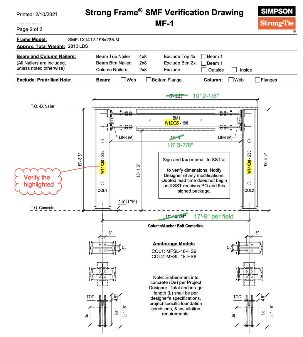 Dropped beam solution verified by Simpson Strong-Tie