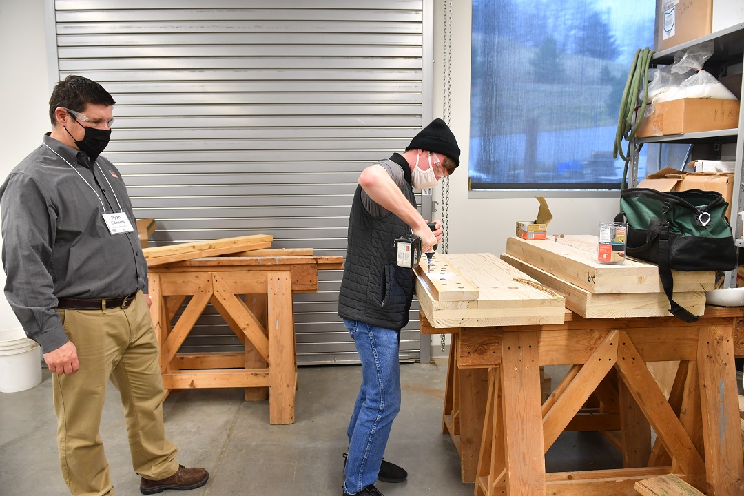 WSU students drilling Simpson Strong-Tie fasteners