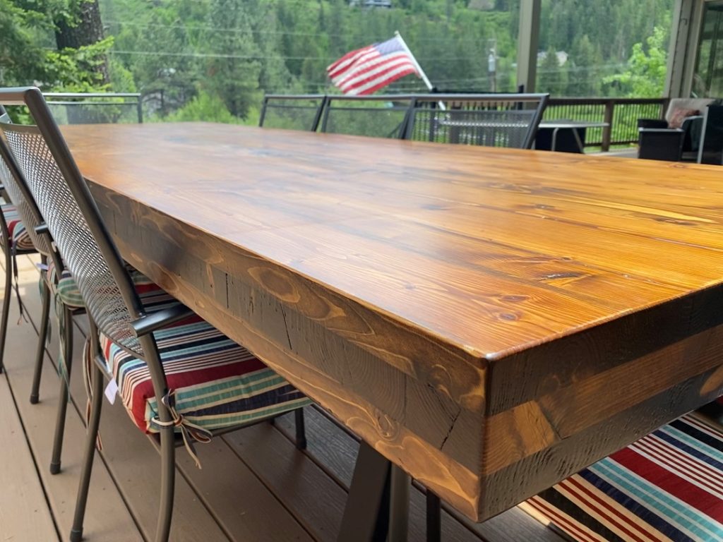 Up close view of the mass timber table