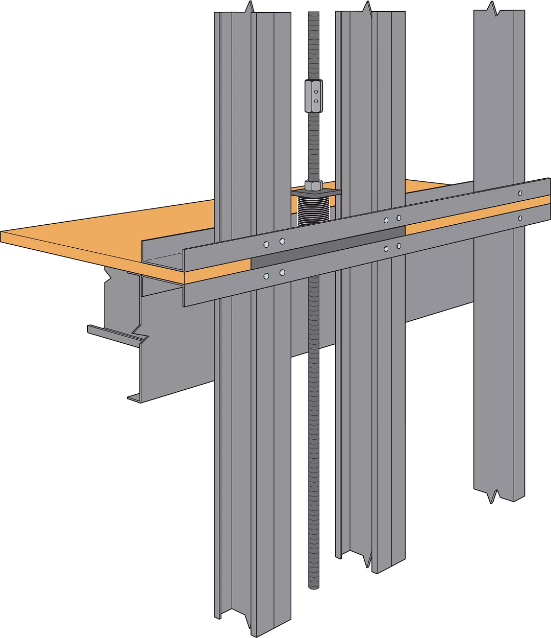CFS ledger framing at continuous rod tie-down