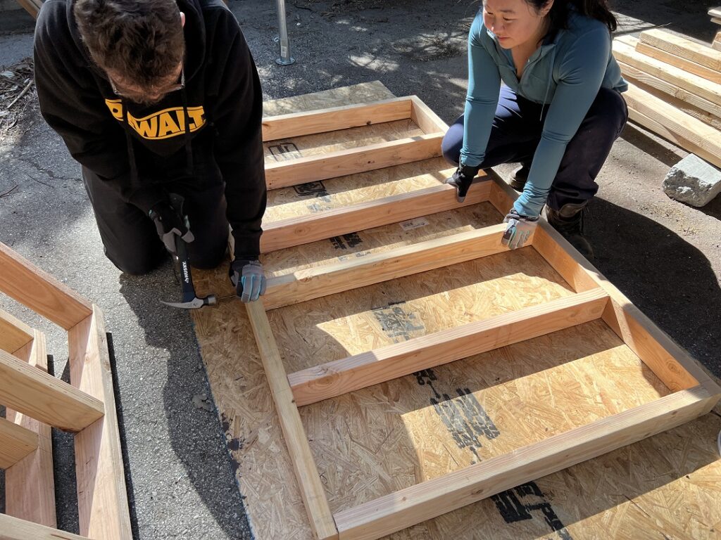 Students hard at work assembling the build