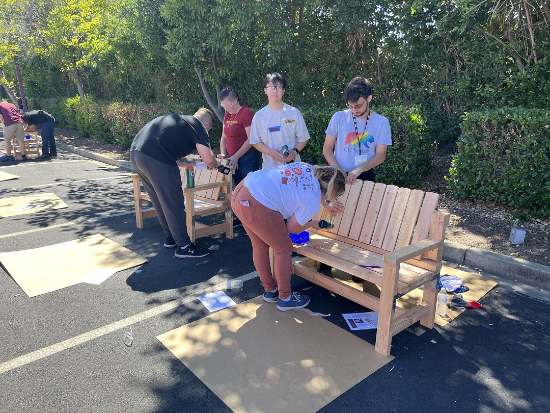 Building benches with the scholarship students