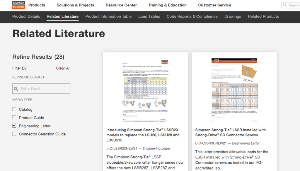 Example of a engineering letter in a product page