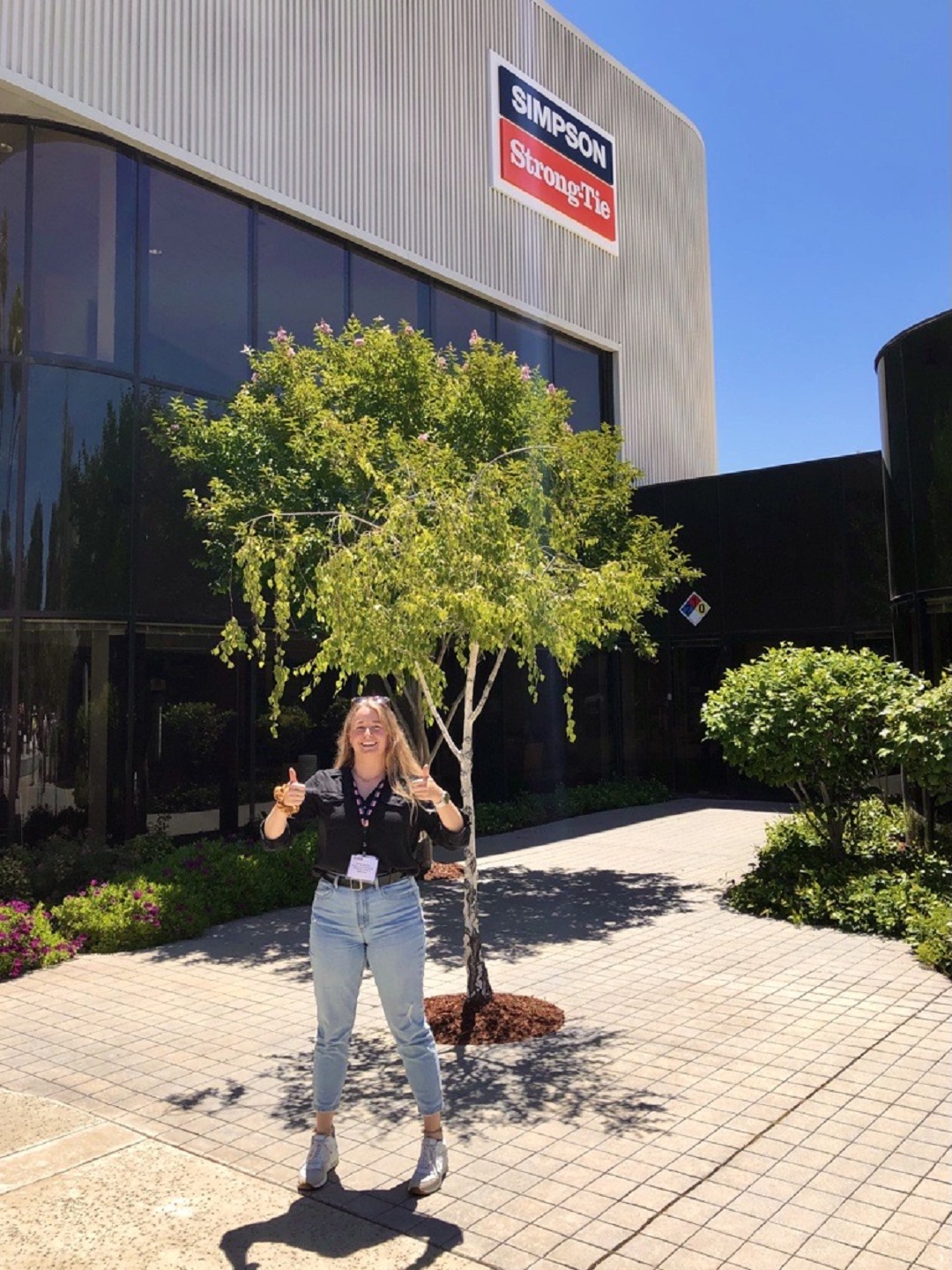 Daphne in front of our Pleasanton, California Office