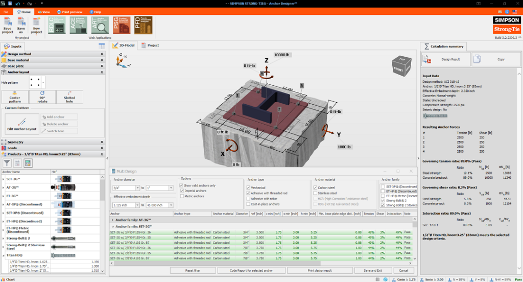 Figure 2 – Simpson Strong-Tie® Anchor Designer™ Interface