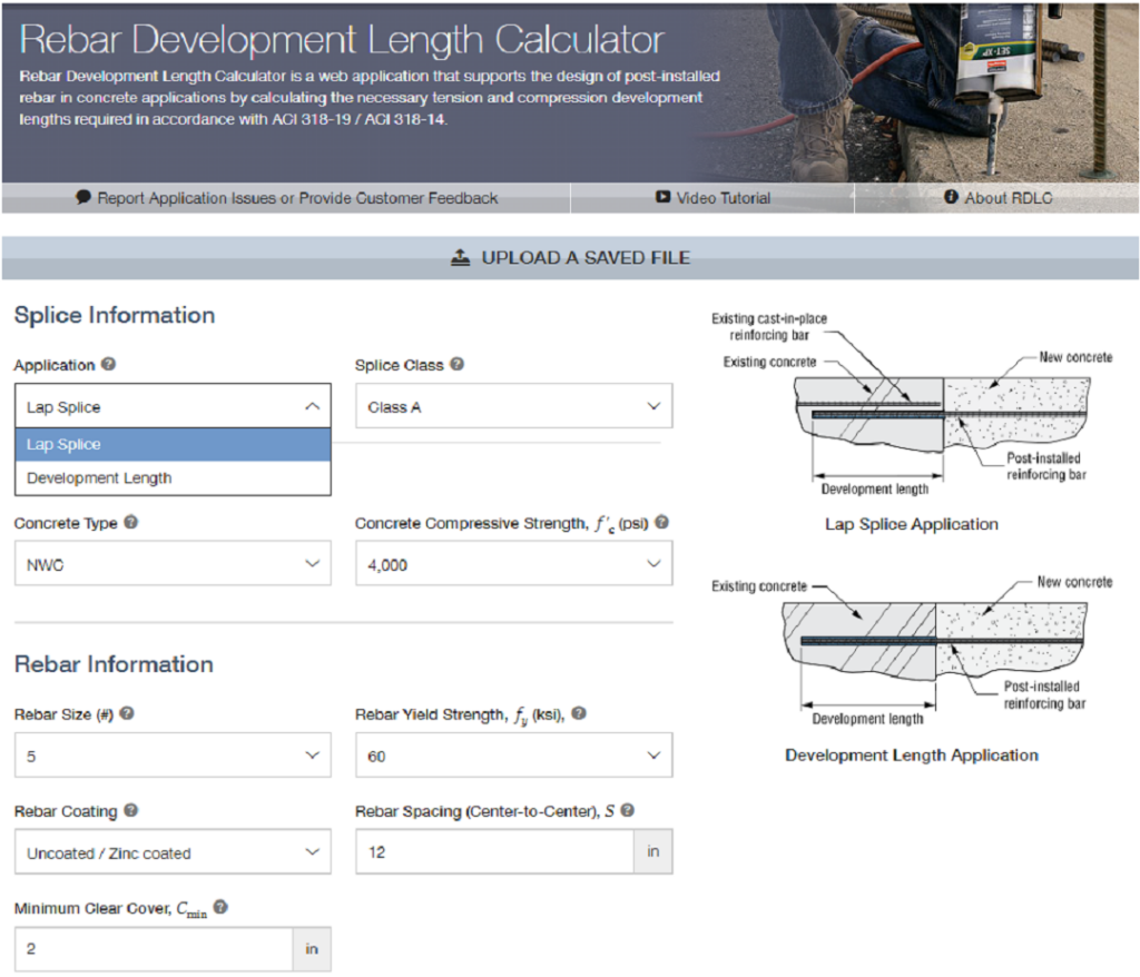 Figure 3 – Simpson Strong-Tie® Rebar Development Length Calculator