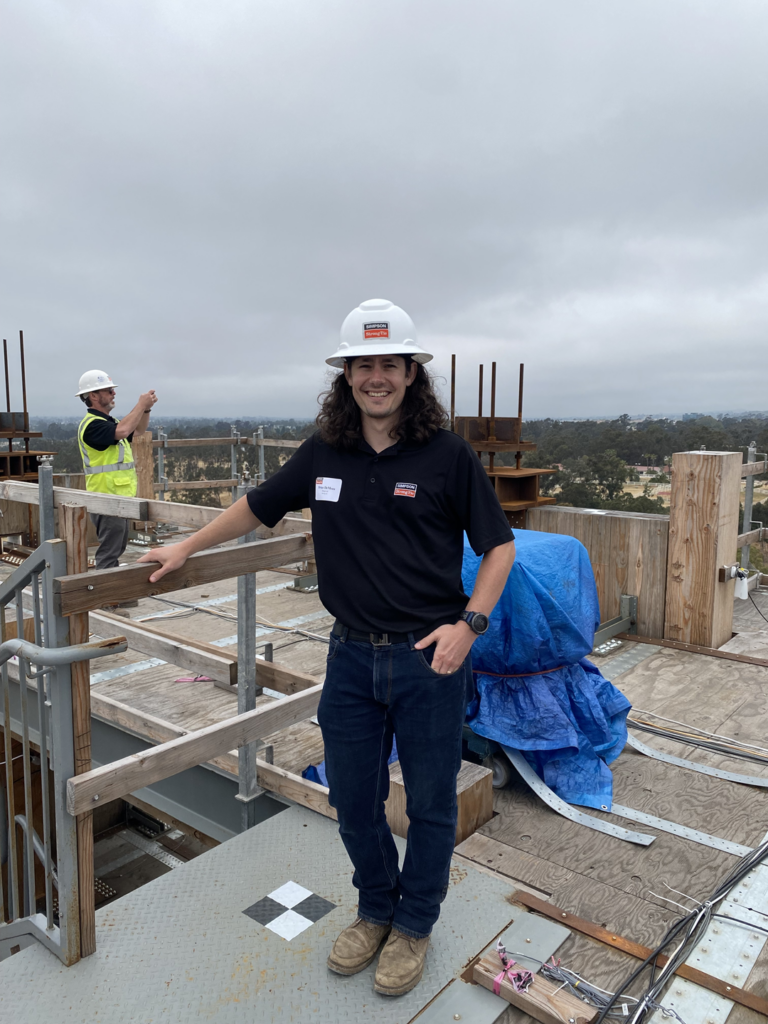 Brian on the ten-story NHERI Tallwood mass timber structure