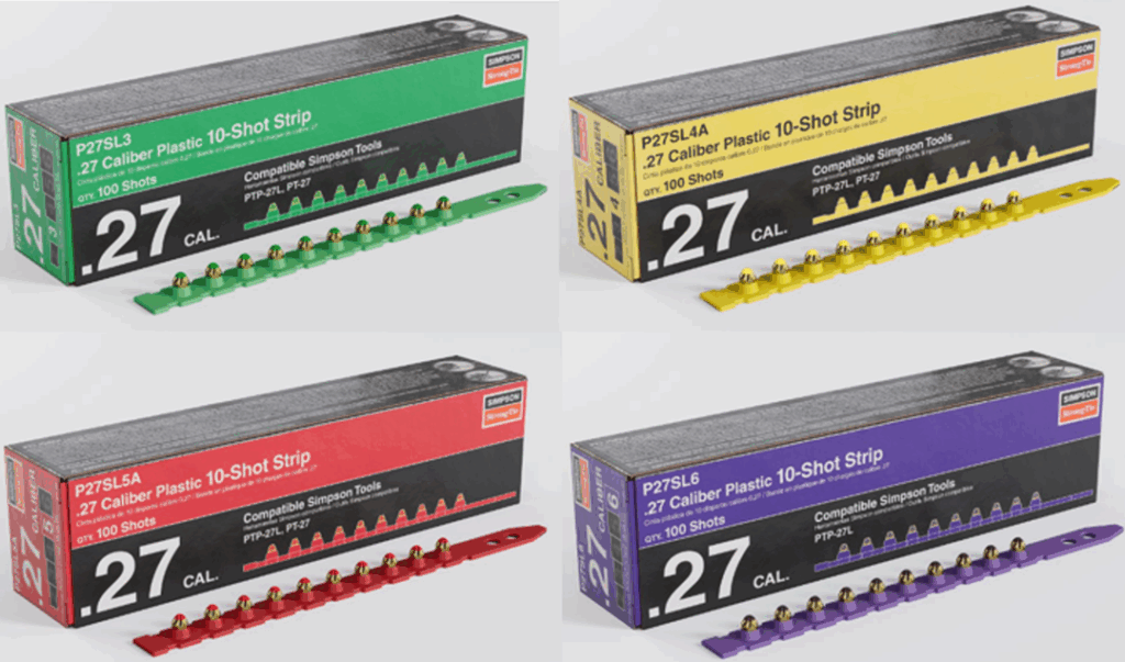 Sample of Simpson Strong-Tie PT27SL Loads Green (Level 2), Yellow (Level 3), Red(Level 4), Purple (Level 5).